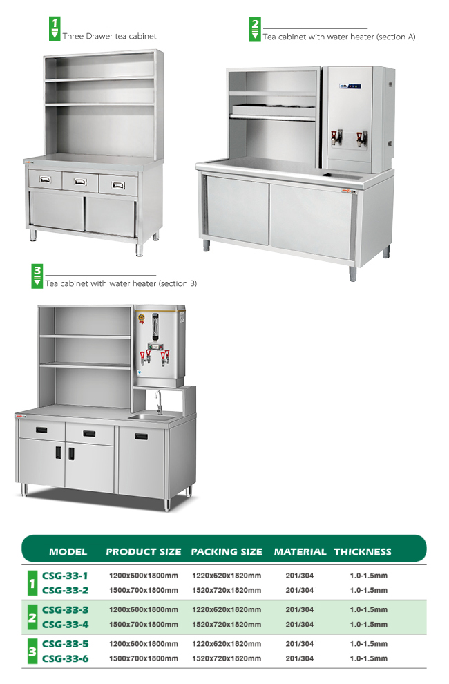 Fach-Tee-Kabinett der Wein-Milchbar-Edelstahl-Verpflegungs-Ausrüstungs-Wannen-Tabelle-drei mit Wasser Heater For Hotel