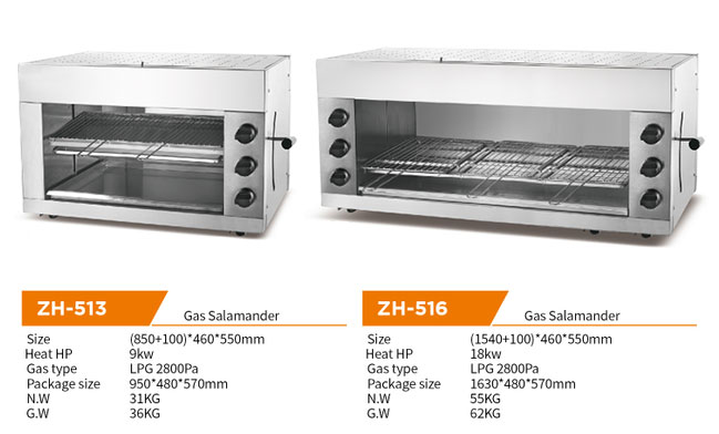 9KW Gestelle der Werbungs-2 gasen Edelstahl-Fleisch-Grill-Maschine Brenner des Salamanders 3/6 für Hotel